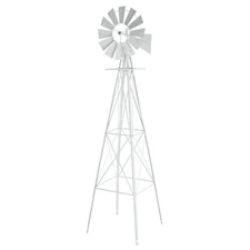 8 Ft. White Ornamental Windmill Garden Metal Spiral Wind Spinner