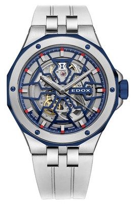 Edox Delfin Mecano Automatic Steel Rubber Divers Mens Watch 85303-357BUCAB-BUIRB