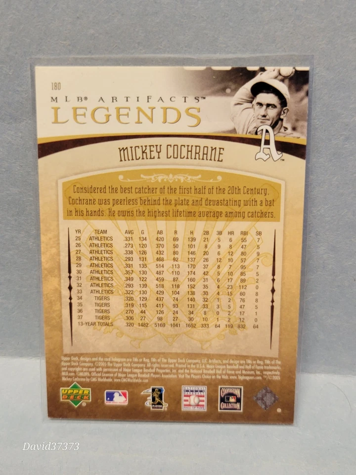 2005 Upper Deck Artifacts - Legends Mickey Cochrane #180 /1999 - Image 2 of 2