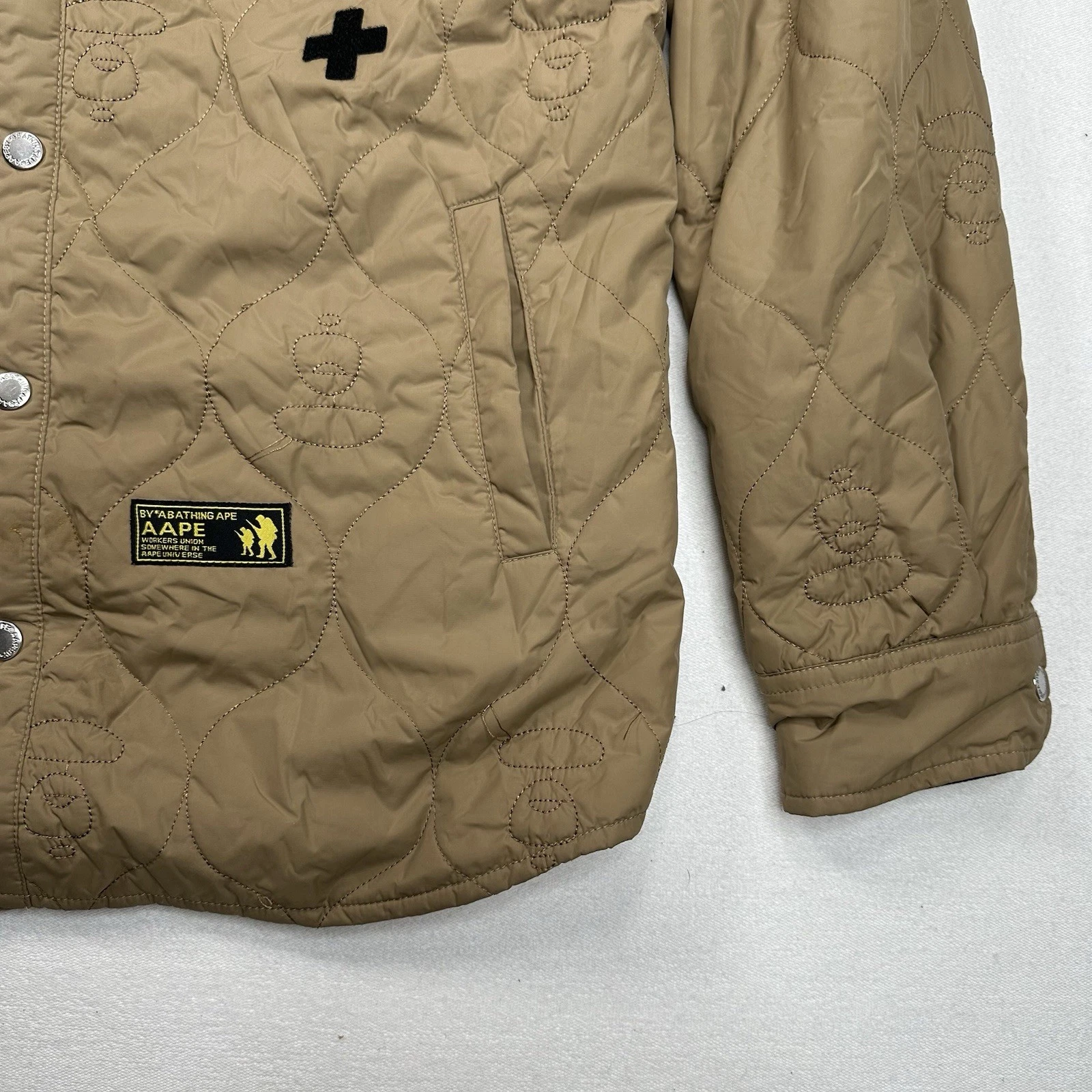 AAPE BY A BATHING APE Quilted Jacket Size Large Patches Military Beige Workwear image 8