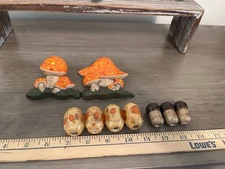 Vintage Hobbyist Macrame Mushroom And Other Beads. Lot Of 9 Ceramic Boho