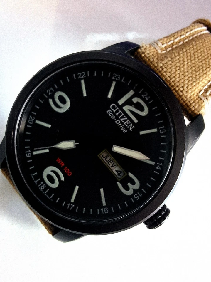 Citizen Eco-Drive WR100 Solar Watch 42mm │ Original Canvas Strap - Imagen 4 de 4