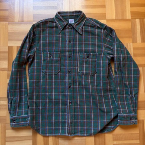Warehouse, Warehouse Cotton Heavy Flannel Check Work Shirt Size Large Green Made In Japan
