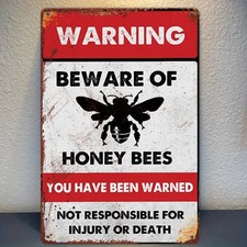 Rustic Iron "Beware of Bees" Warning Tin Metal Signs Home D cor 8x12 Frameless W
