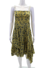 Derek Lam 10 Crosby Womens Spaghetti Strap Floral Tiered Dress Yellow Blue 4