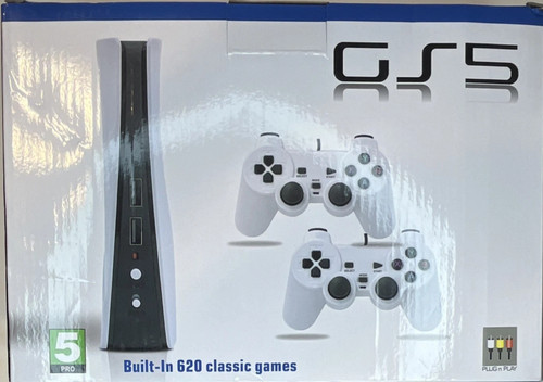 Consola GS GameStation 5 Plug & Play, 620 Juegos, Dos Jugadores, Blanco/Negro - NUEVA