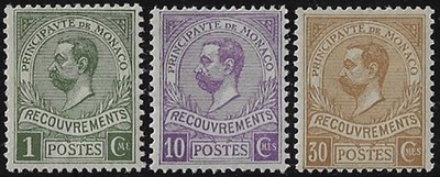 1910 Monaco Briefmarke zwei Marken 3v. MH Unified Nr. 8-10