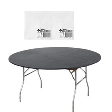 Kwik-Covers 60" Black Round Fitted Plastic Table Covers Bundle of 10 w/ 140