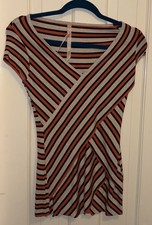 Bailey 44 V Neck Striped Stacked Layered Intersection Top Orange Black Grey Sz S