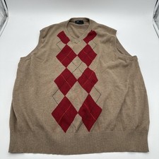 DOCKERS Men's Sweater Vest L Beige Argyle V-Neck Sleeveless Diamond Geometric