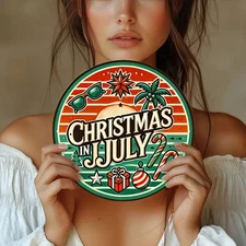 2D FlatA Piece Of 88 Inch Round Aluminum Plate,Vintage Christmas July Plaque,Sum