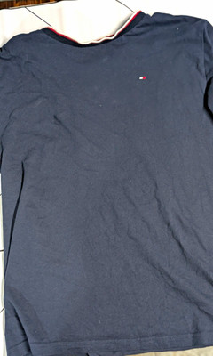 Tommy Hilfiger Men's Blue Solid Logo Crew Neck Short Sleeve Cotton Tee Size L