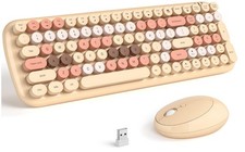 KNOWSQT Wireless Keyboard and Mouse Combo, Light Milktea 100 Keys 2.4 GHz Round
