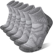 Socks Merino Wool Enhanced Breathability Warm Quarter Ankle 6 Pairs Gray L