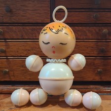 Vintage Celluloid Baby Crib Toy Rattle Baby Girl 11 inches