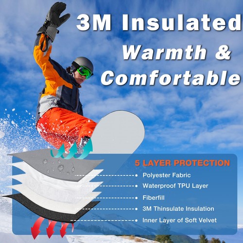 Waterproof Warm Ski Gloves, 3M Winter Cozy Thinsulated Snow Gloves for Skiing... - Picture 2 of 6