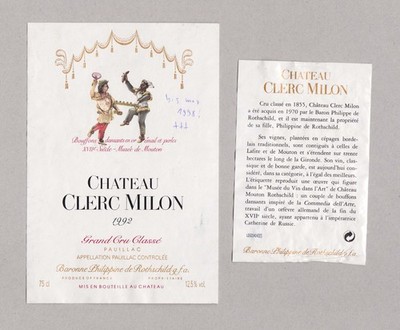 x7414 Ch. CLERC MILON 1992 Weinetikett label étiquette de vin GCC
