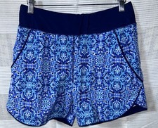 Lands End 5" Quick Dry Swim Shorts with Panty Womens 6 Blue Pattern Pull On