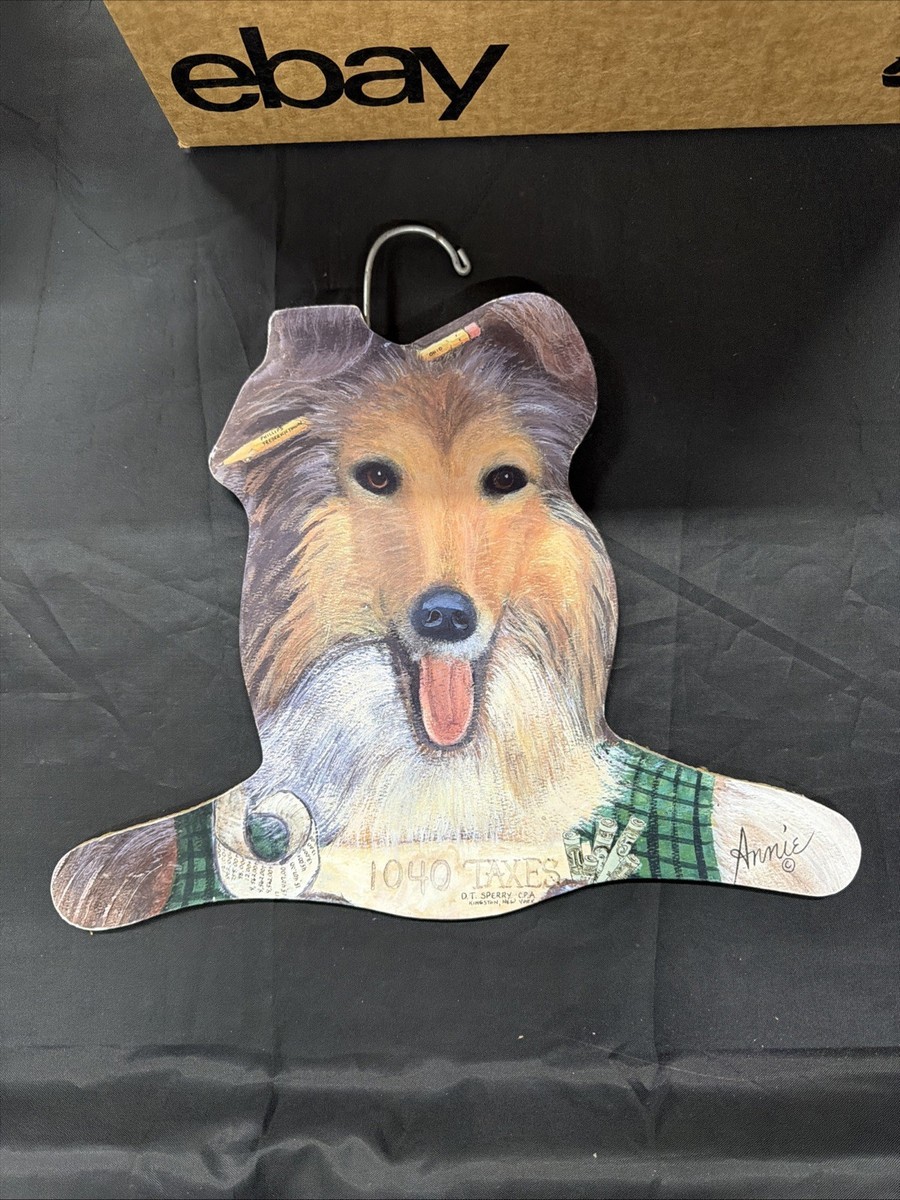 衣類ハンガー Annie Rhineharts ART Hanger Vtg Annie Rhinehart Stupell Wooden Rough Collie Dog Clothing