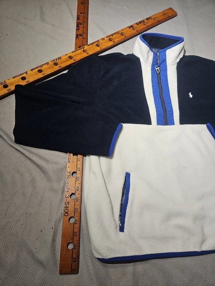 Suéter Polo Ralph Lauren Jóvenes Niños XL Azul Bloque de Color Vellón 1/4 Cremallera Jersey Foto 4 de 4