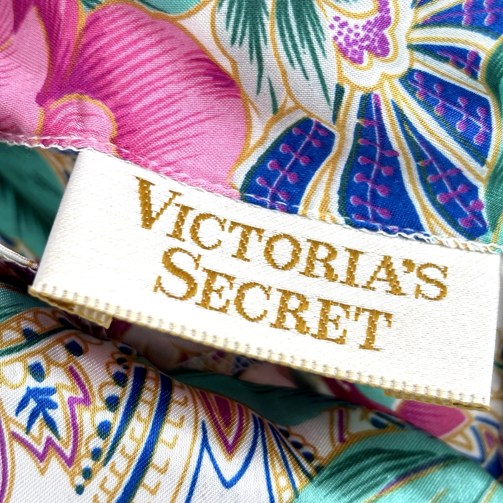 UNDERCOVER Victoria’s Secret Mini Abito Slip M Etichetta Oro Spaghetti Strap Bottone Floreale Vintage