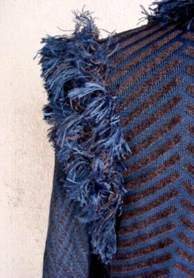 French Rags Twinset Sweater & Vest Womens Small Fringed Blue Brown Chevron