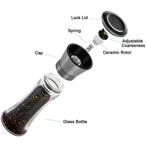 1pcs Salt and Pepper Grinder Glass Bottle High Quality Stainless Steel 200ml - Picture 8 of 9