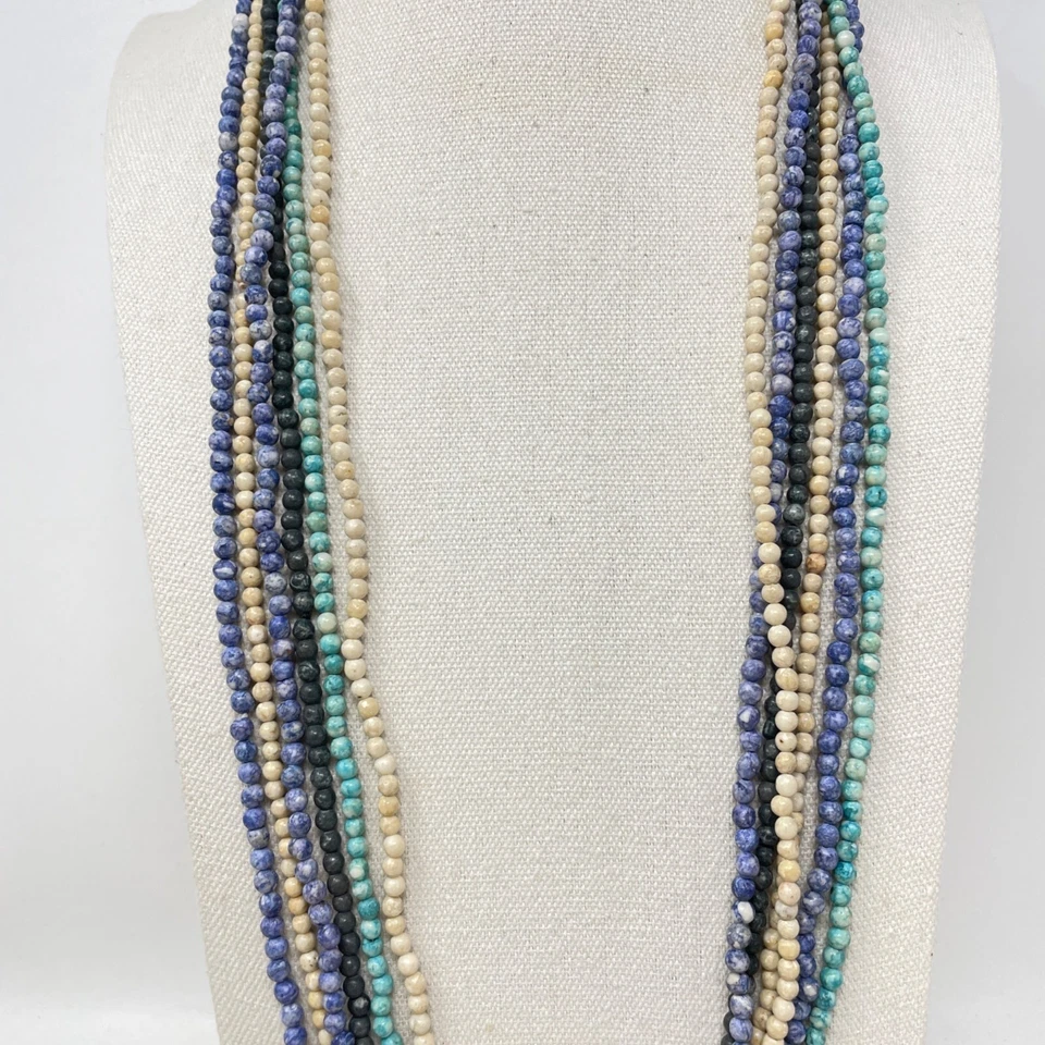 Stone Beads 6 Continuous Strands Necklaces  Blue Coastal Craft or Ready to Wear - Image 4 of 4