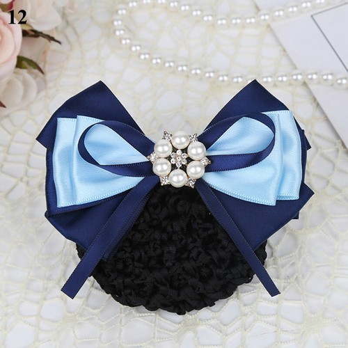 Women Satin Bow Barrette Double Bowknot Hair Net Hair Bun Barrette Hair Clip▱ - Picture 29 of 109