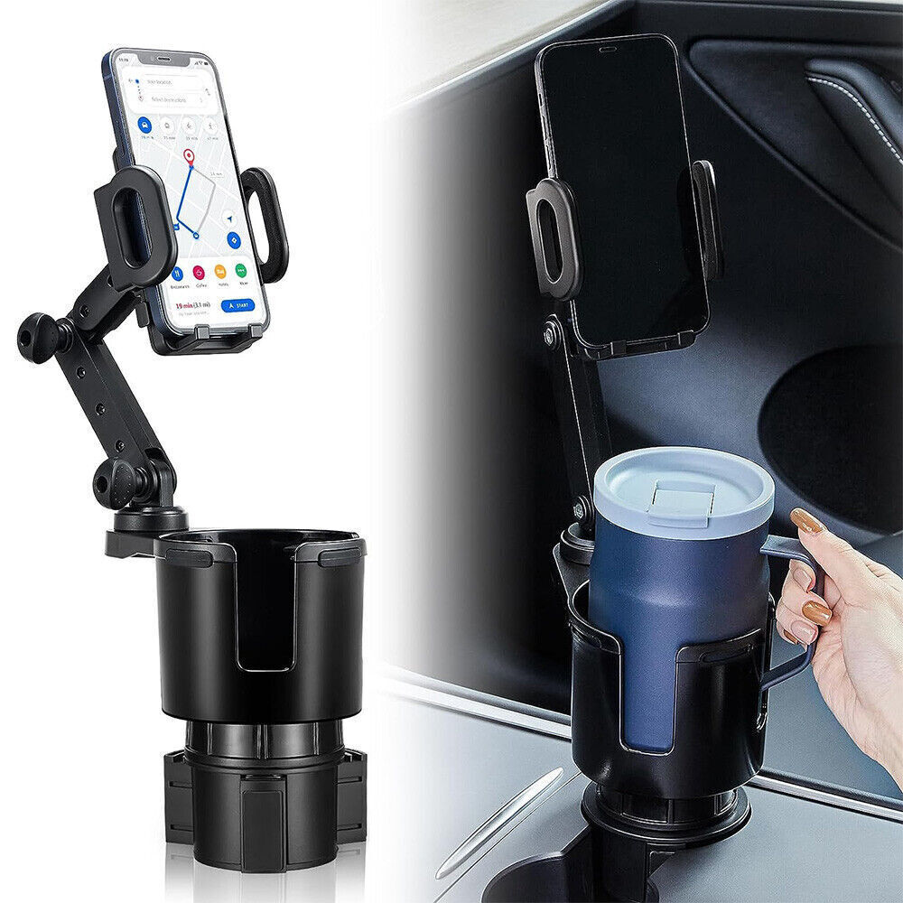 Adjustable Car Cup Holder Expander with Secure Phone Mount Base-image