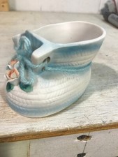 Porcelain Blue Baby Shoe Boot Booty Figurine Boys Girls