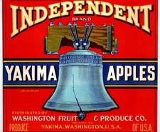 Independent Apples Crate Label Liberty Bell 1940s Vintage Original Yakima Wash