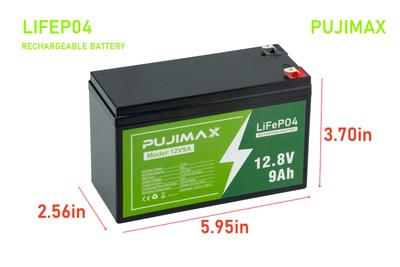 PUJIMAX LiFePO4 Rechargeable Battery 2000 + Cycles Deep Cycle For Sola 12V 9Ah