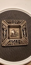 Vintage Sexy Lady Las Vegas Ashtray Square Metal Bronze color Tobacciana Casino