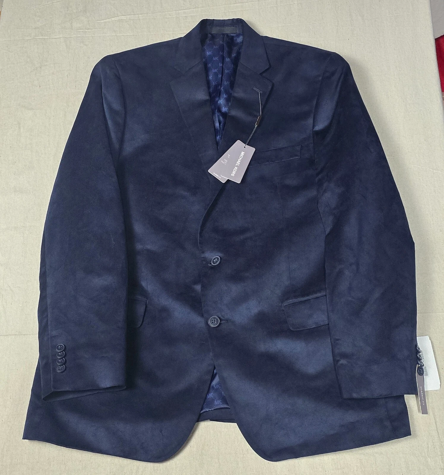 Cappotto sportivo blazer velluto blu navy Michael Kors 44L vestibilità classica nuovo con etichetta