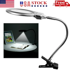 2.25X 5X Flexible Magnifying Lamp Lighted Desk Reading Loupe Magnifier w/ Clamp