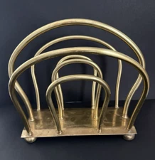 Mid-Century Modern Brass Magazine Rack Tubular Made In England Read, Please