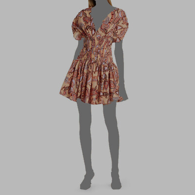 $495 A.L.C. Women's Beige Smocked Waist Plunging V-Neck Mini Dress Size 2 |  eBay