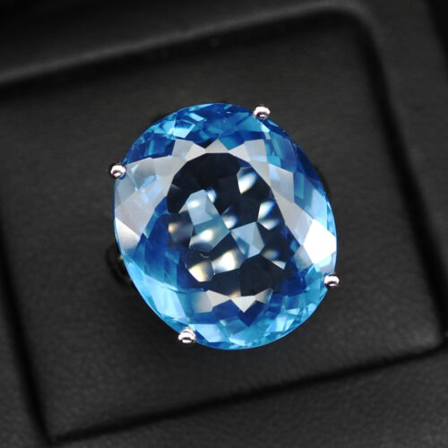 Alluring Topaz Swiss Blue 23.90 Ct. 925 Sterling Silver Handmade Ring Size 6.75 - Picture 1 of 8