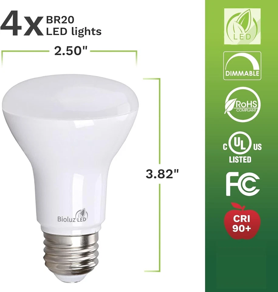 4-Pack BR20 LED Bulbs - 5000K Daylight, 88% Energy Savings, 540 Lumens - Image 4 of 4