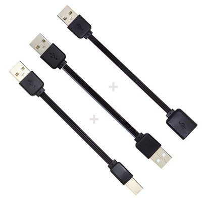 CY  3pcs/lot 13cm USB 2.0 Data Flat Slim Cable Type-A to Type-B Type-A 480Mbps