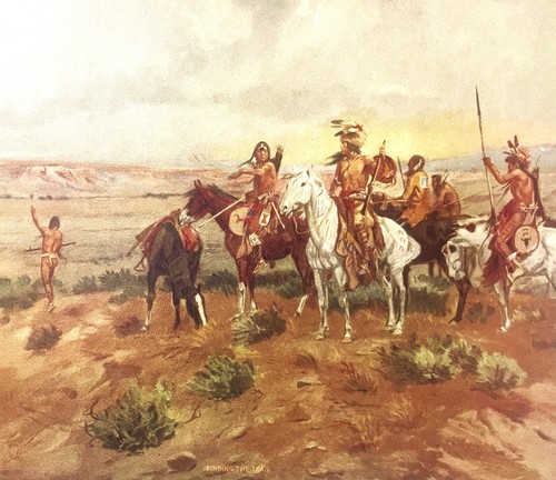 Finding the Trail Charles M Russell Vintage 1970s Western Art Print NOS 11x8.5