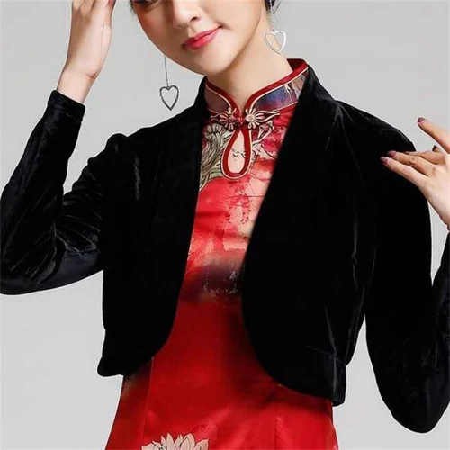 Damen Cropped Bolero Samt Cardigan Achselzucken Jacke vorne offen formell Hochzeit - Bild 9 von 17
