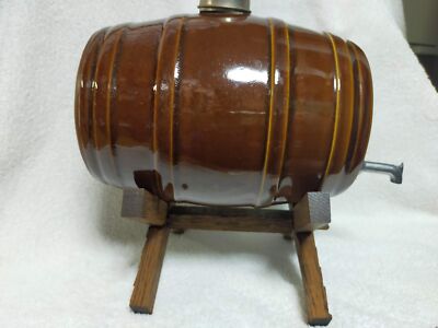 Suntory Whisky Barrel Type Pottery Pot ( empty) Wood Base Vintage