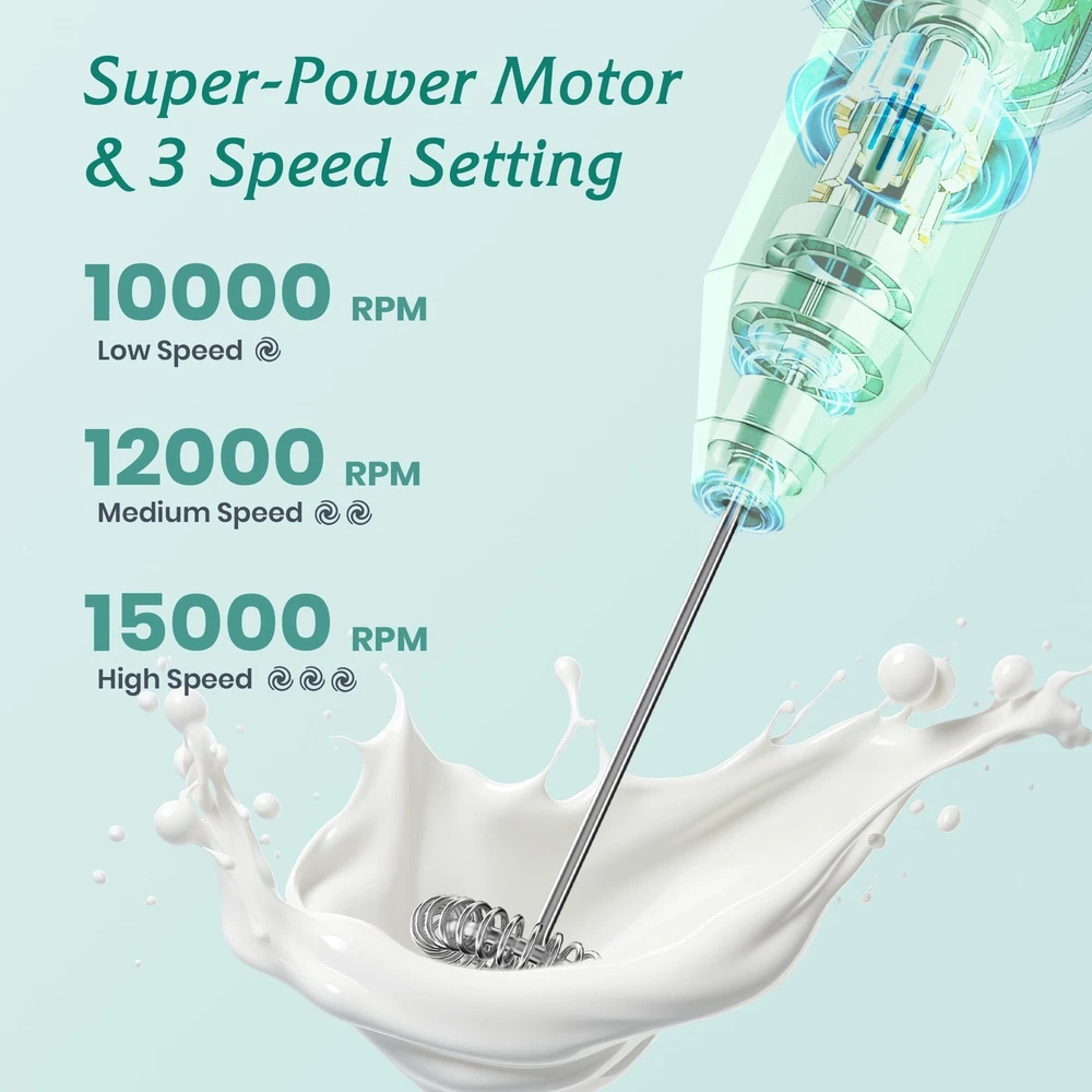 Milk Frother Handheld USB-C Rechargeable Coffee Frother Wand Electric drink m...