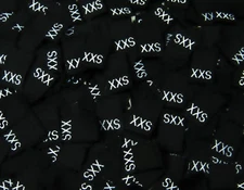 50 PCS BLACK TAFFETA WOVEN CLOTHING LETTER SIZE TAG LABEL - SIZE XXS