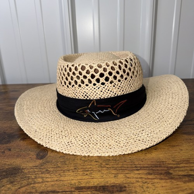 #ad GREG NORMAN Shark Logo Golf Sun Straw Hat NWT $39.99