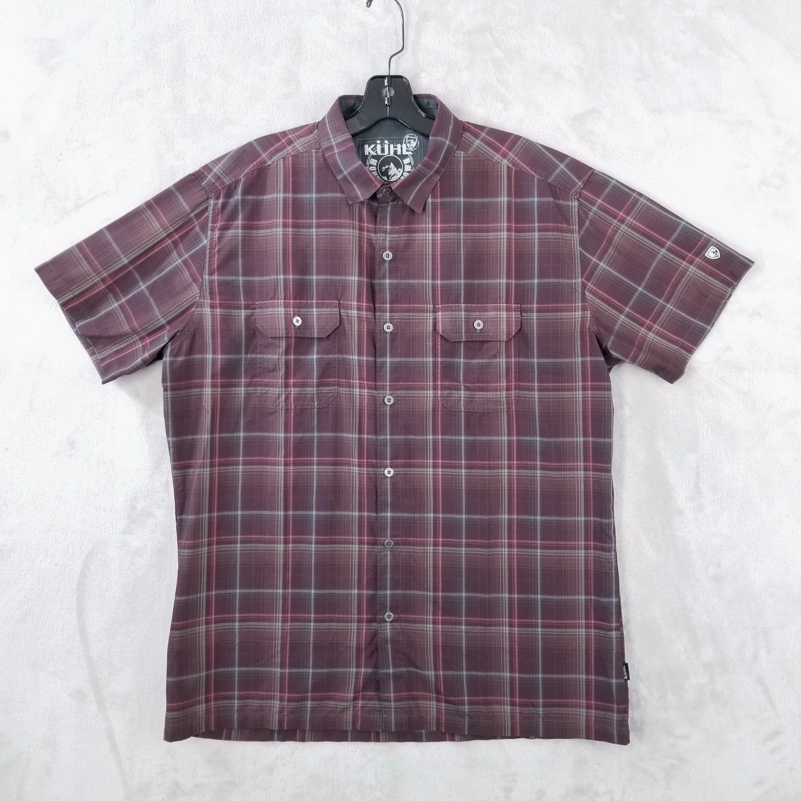 Kuhl Eluxur Shirt Mens Large Plaid Short Sleeve Button Down Hiking Outdoor