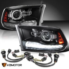 Fits 2009-2024 Ram 1500 Black Projector Headlights Switchback LED Signal Lamps
