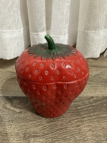 Vintage Hazel Atlas Milk Glass Strawberry Lidded Jam Jelly Jar Trinket Jewelry